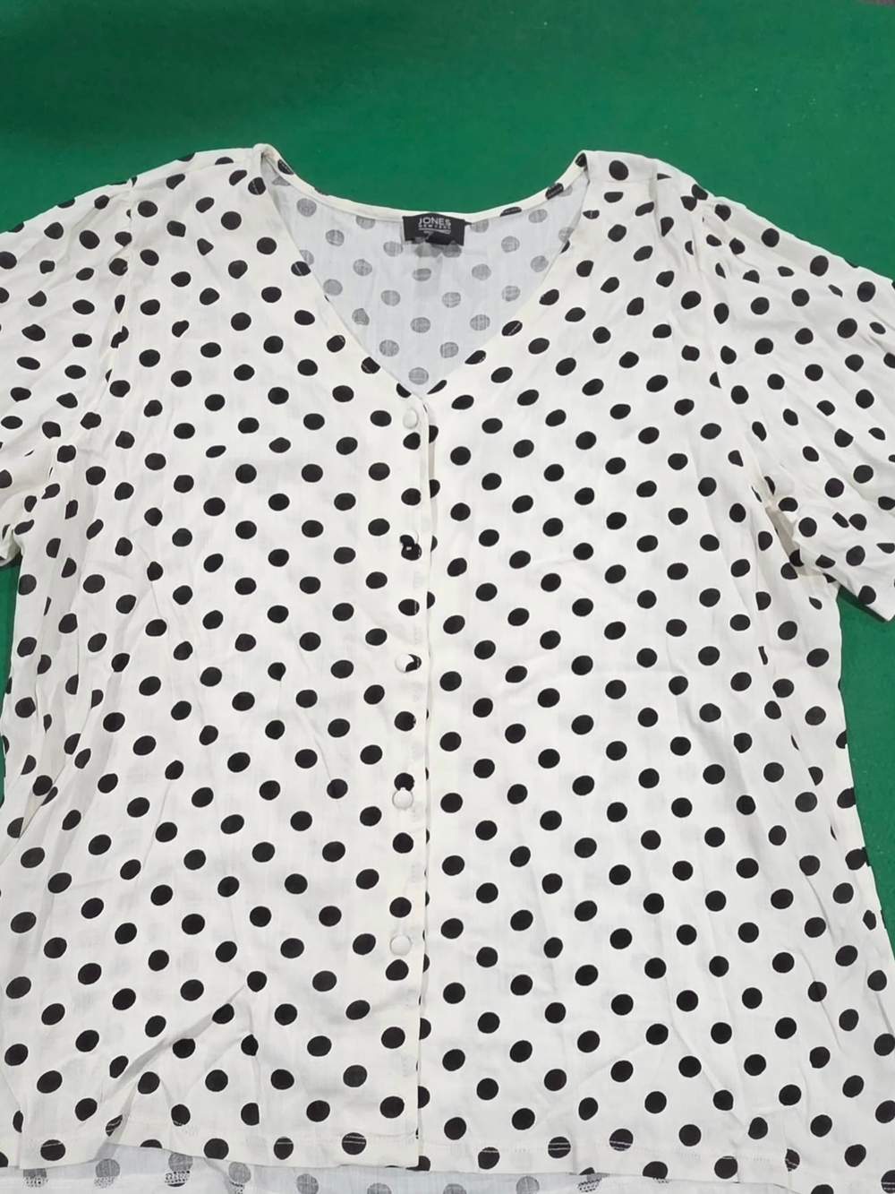 Jones New York White Blouse with Black Polka Dots